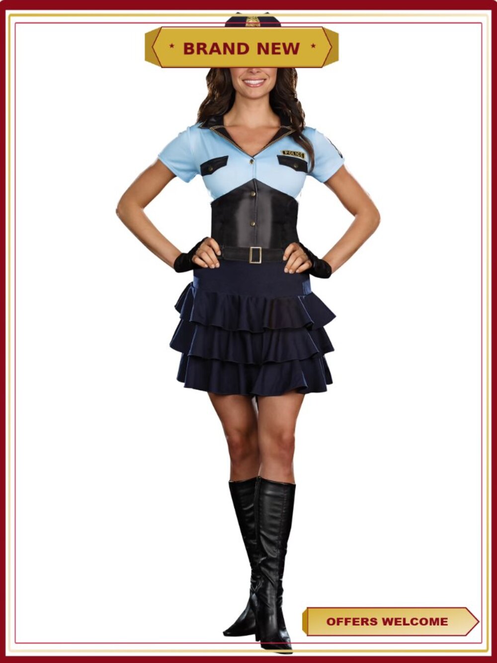 Women's Police Officer Halloween Costume Size M with Hat & Gloves